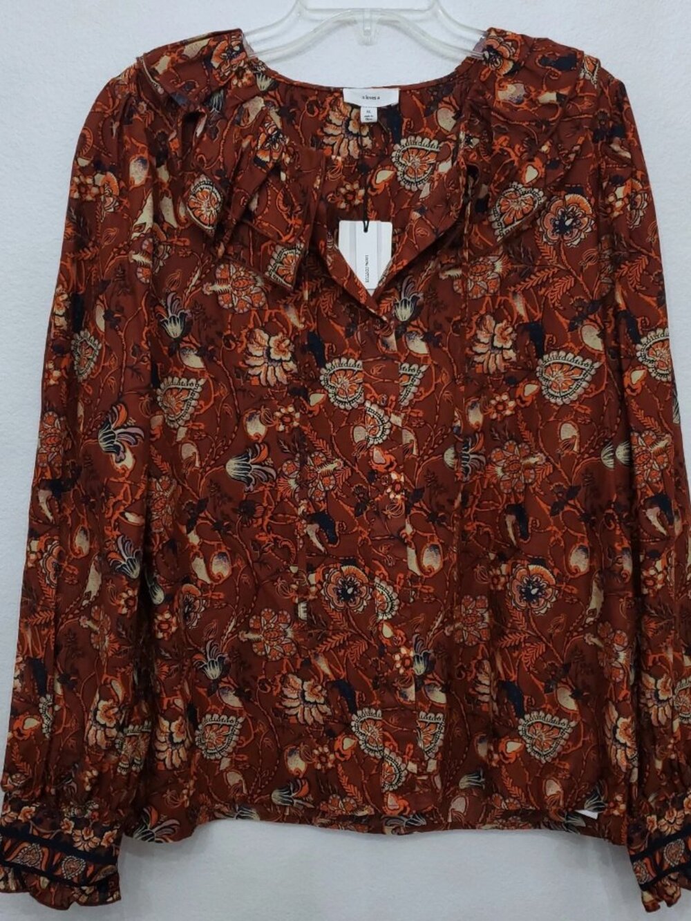 A Loves A Boho Victorian Ruffle Neck Platter Collar Floral Blouse Size XL - Picture 4 of 16